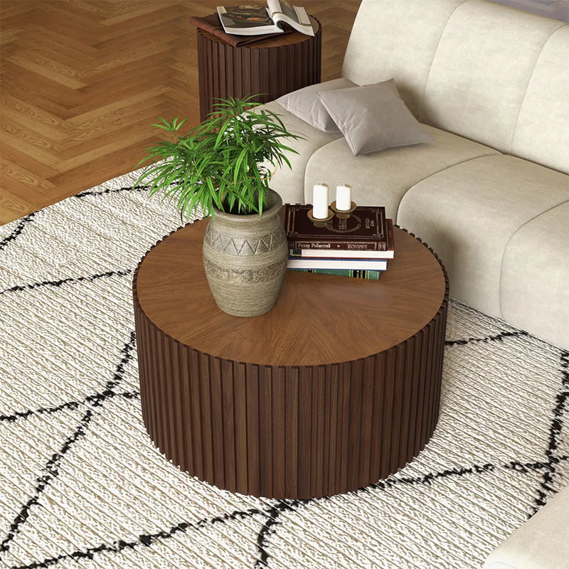 Silva 31.5'' Drum Coffee Table, Fully-Assembled, Dark Walnut