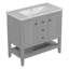 Meuble-lavabo 36 po avec lavabo en céramique, deux armoires et tiroirs, tablette ouverte, structure en bois massif, gris