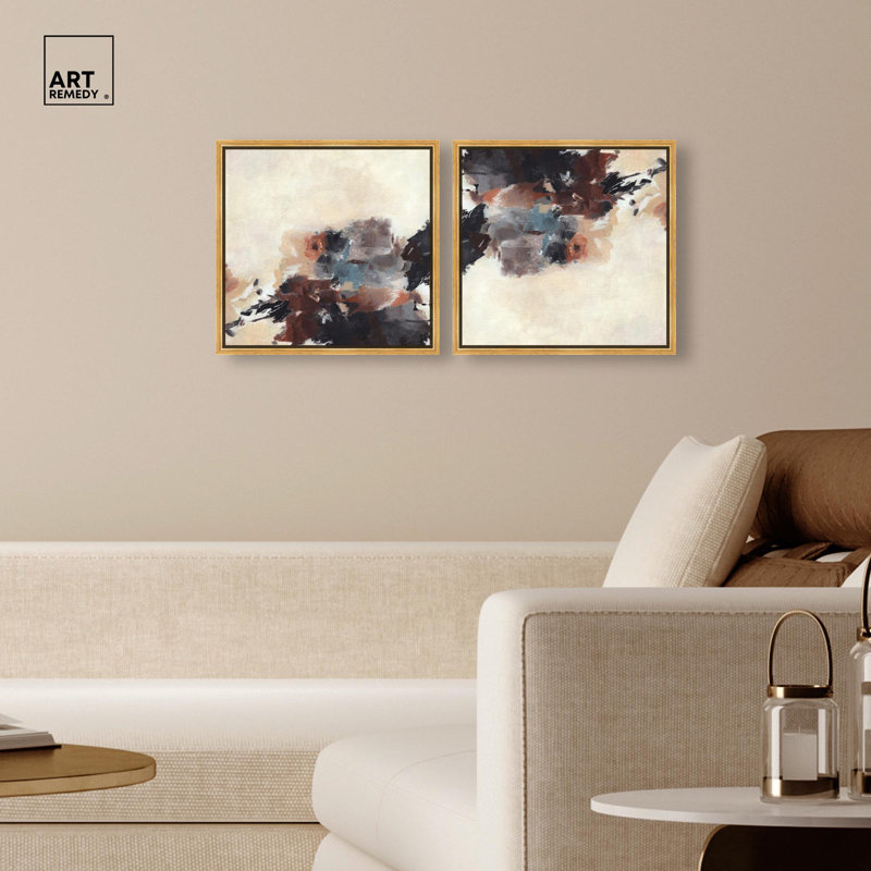 Safari Sun II Set Canvas Modern Boho by Art Remedy, Gold Floater Framed, 40" H x 40" W