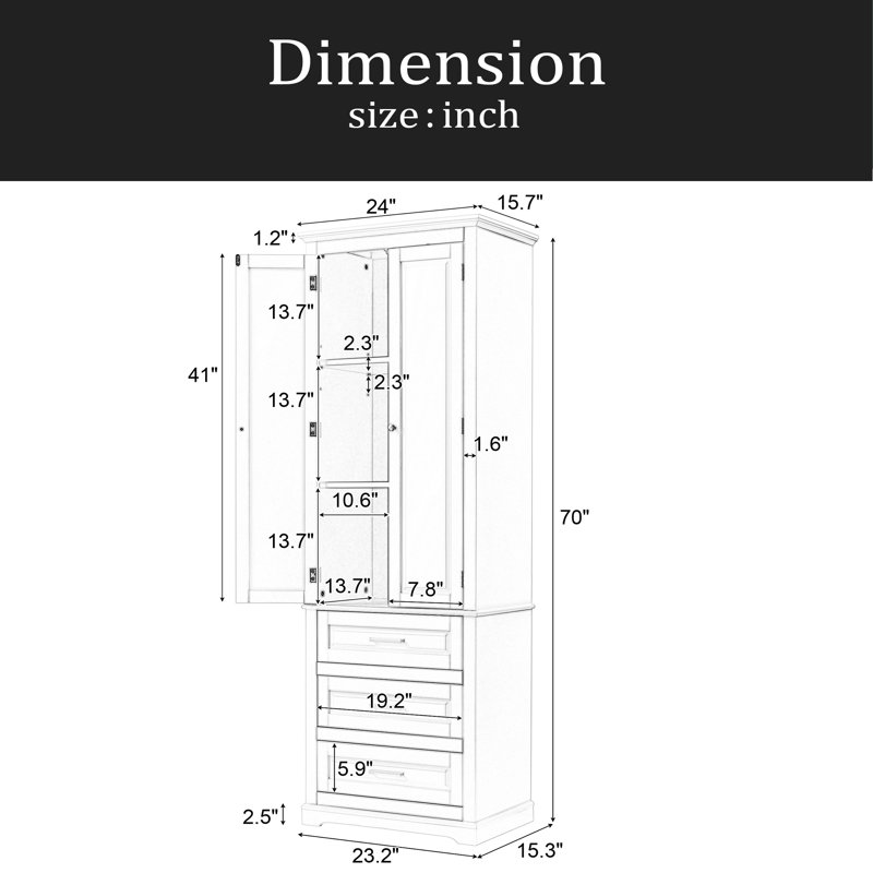 Grande armoire de rangement avec trois tiroirs pour la salle de bain / bureau, Gris