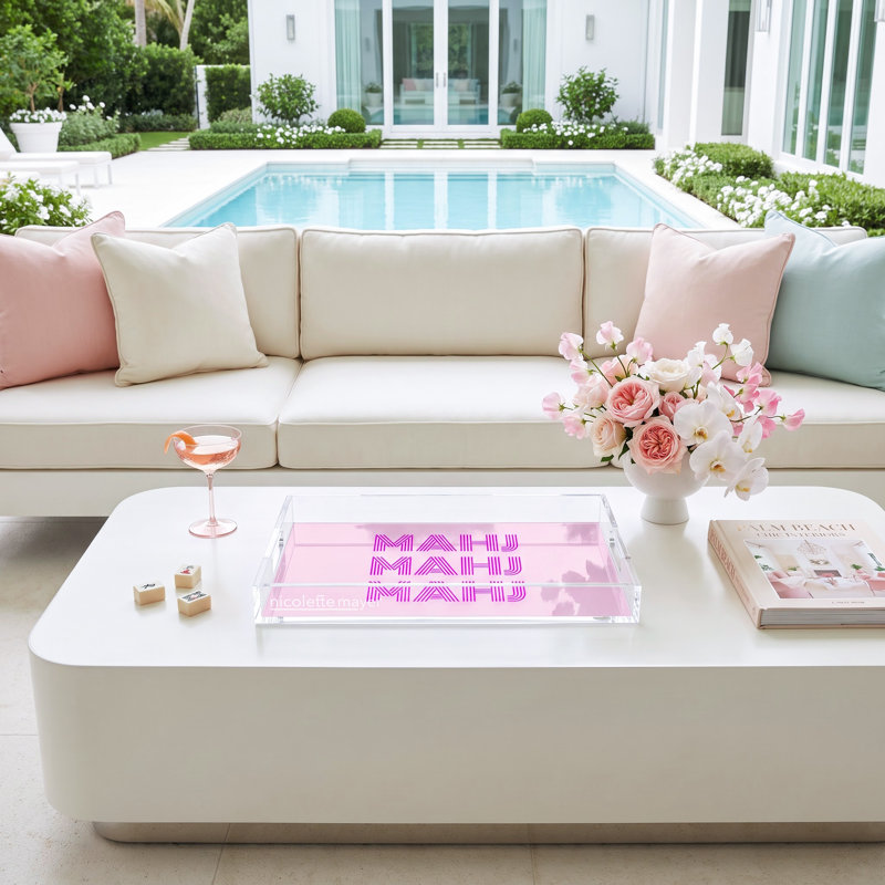 Mahjong Acrylic Decorative Tray, 17"W x 10.5"D x 2"H, Pink, Rectangle