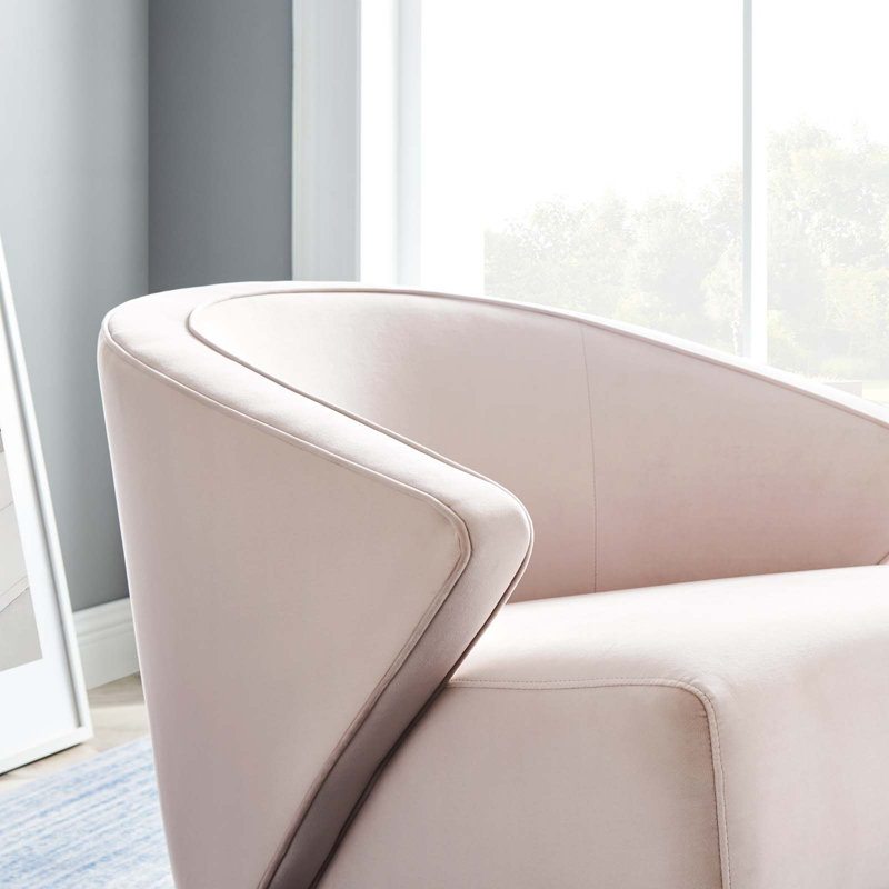 Pink Velvet Mid-Century Modern Accent Chair with Gold Legs