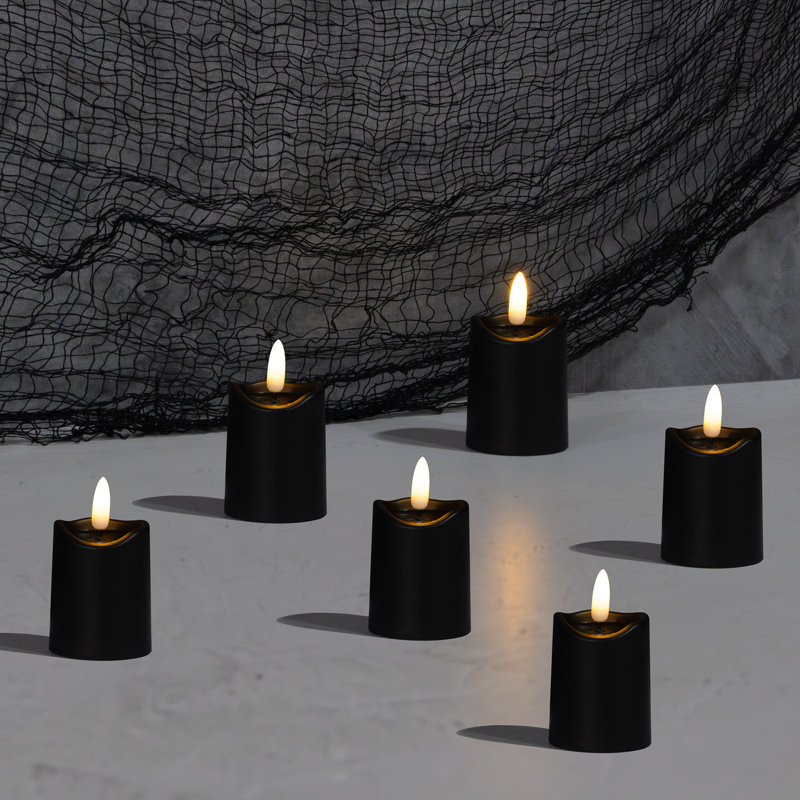  Battery Operated 3D Wick Flame Mini Pillars - 6 Piece, Black