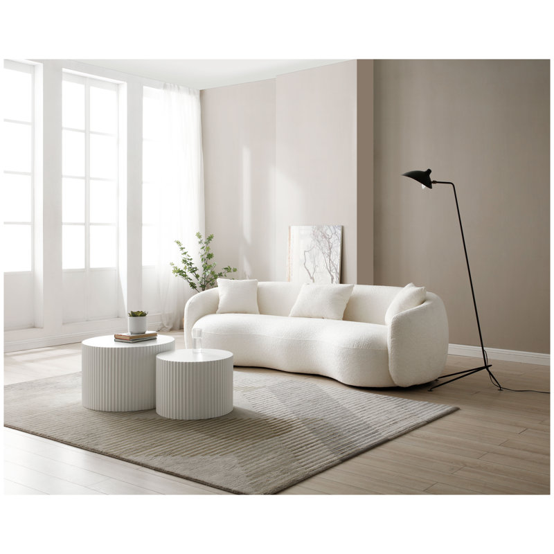 Canapé incurvé moderne Mid-Century à 4 places en tissu bouclé blanc cassé pour le salon, la chambre à coucher ou le bureau