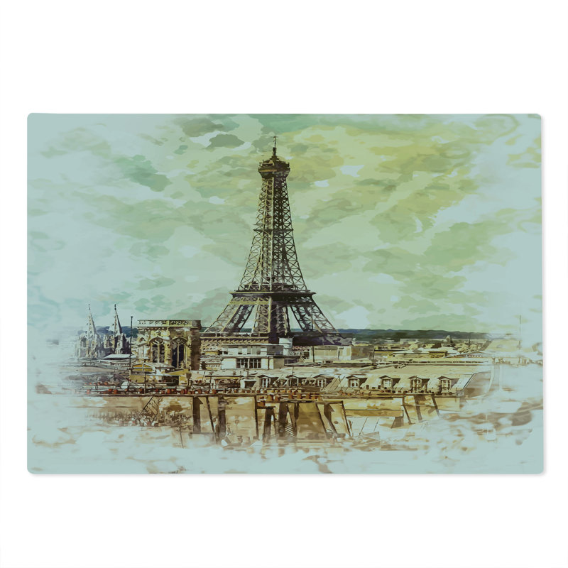 Planche à découper vintage Ambesonne, grande taille, tour Eiffel, horizon, brun et beige