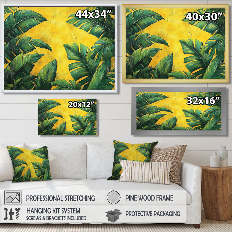 Cloise Green Tropical Safari Leaves II - feuilles, art mural, H 30 po x l 40 po, Impression encadrée flottante, Brun