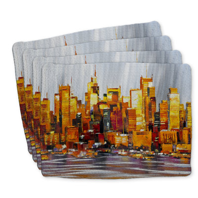 Napperons en polyester tressé - ensemble de 4 - décor de bâtiments orange