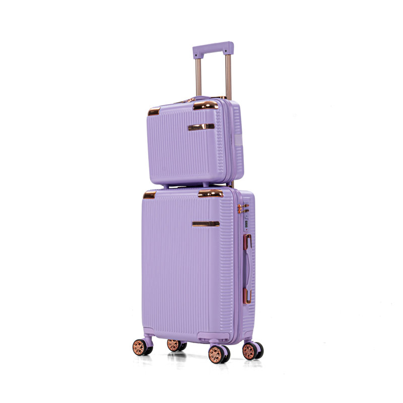 Bagages de transport en plastique mauve ABS rigide avec roulettes pivotantes à 360 degrés et serrure de style TSA