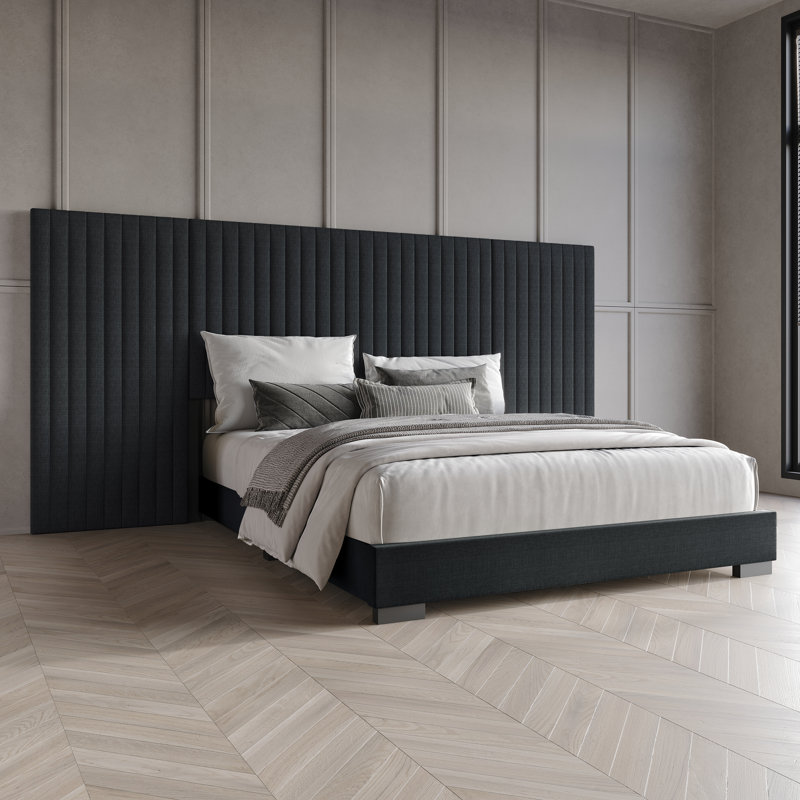 KING SIZE WALL BED IN CHARCOAL GREY LINEN, King, Charcoal Gray
