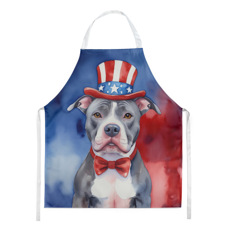 Patriotic American Apron, Gray/White Pit Bull Terrier