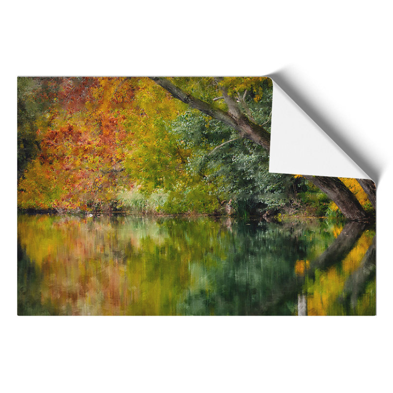 Autumn Forest Lake Painting - Frameless Print, 21cm H x 30cm W x 0.1cm D