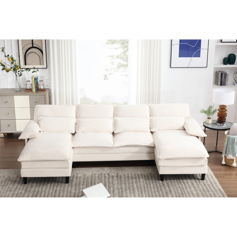 Canapé modulaire en U à 4 places pour utilisation à la maison avec revêtement beige, méridienne, méridienne, Beige