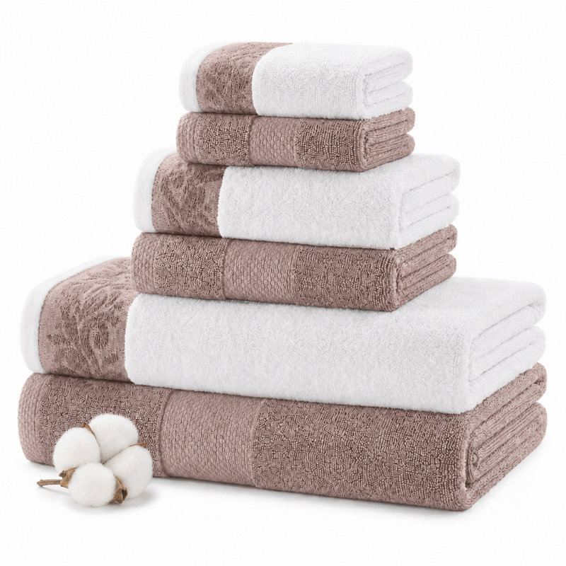Ensemble de serviettes 6 fils 600 fils avec bordure jacquard Filgree Modern, Vieux rose
