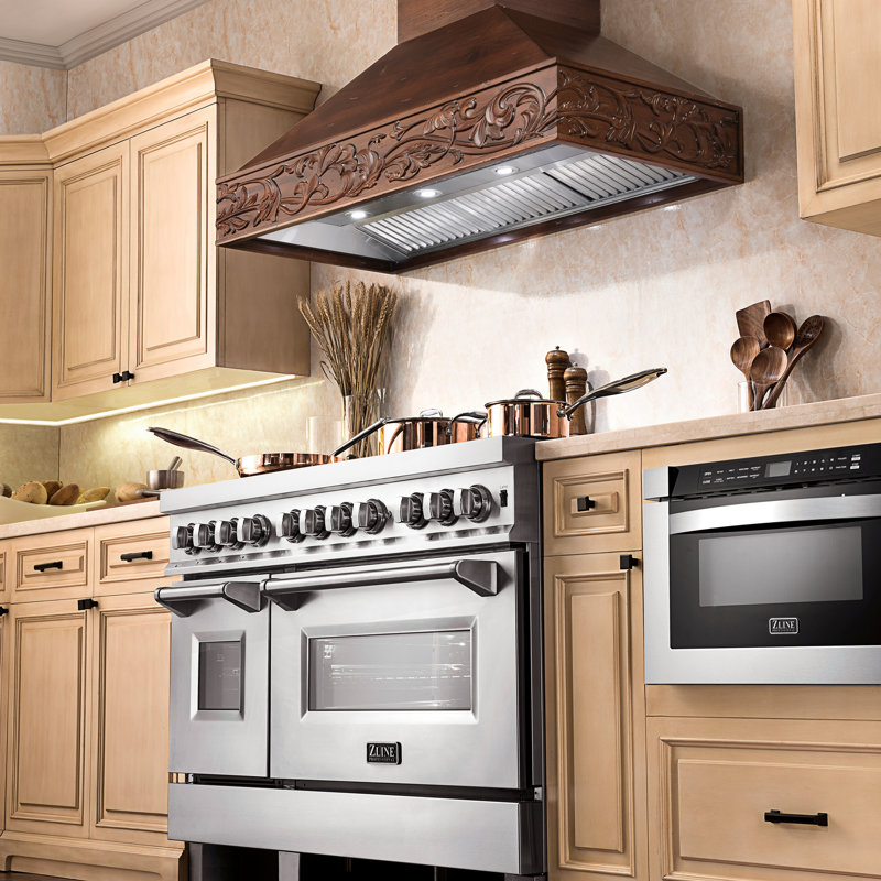 30" Wood 700 CFM Ducted Wall Mount Range Hood, Walnut