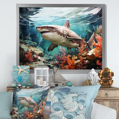 Silent Hunter Sharks Portrait IV - Beach and Ocean Wall Art Living Room
