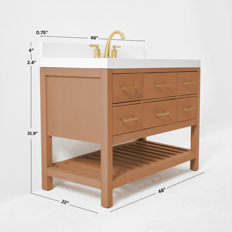Elizabeth 48'' W Single Vanity, Sienna/Rose Gold, Pure White Quartz