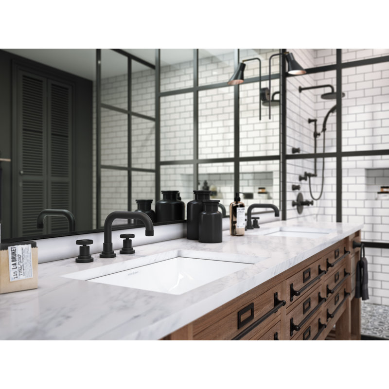 Campo™ Widespread Bathroom Faucet with Drain Assembly, Matte Black, Wheel Handle