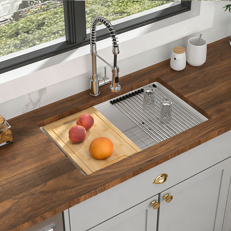 Quartz Classic 30" x 19" x 9.65" Undermount Workstation Large Single Bowl Kitchen Sink with Accessories