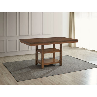 72"X42" + 18" B. Leaf Wooden Counter Height Table With Shelves Base by Red Barrel Studio