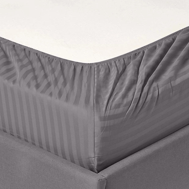 Egyptian Cotton Machine Woven Striped Sheet Set, Twin XL, Gray