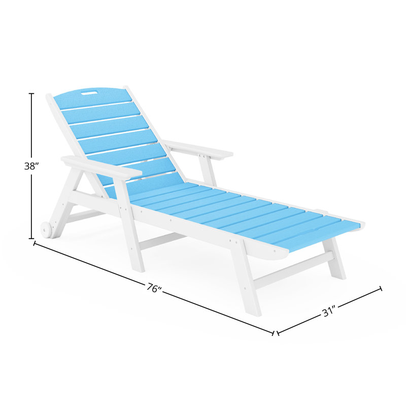 Chaise longue à dossier réglable Clairan, Destin blanc / bleu été