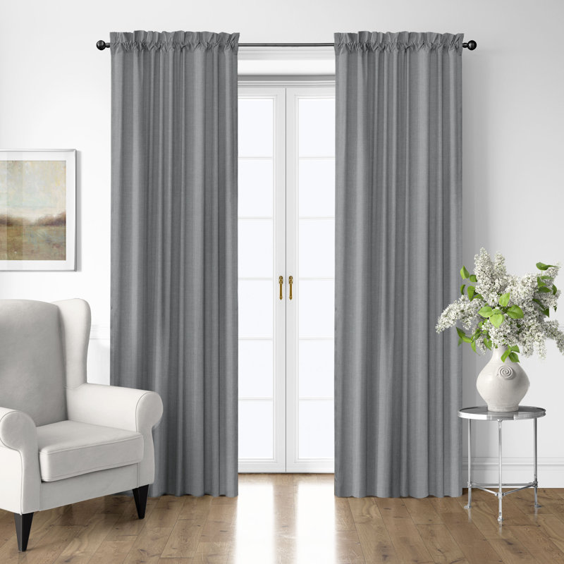 Shay Solid Gray Cotton Rod Pocket Drapery Panel Set of 2, 50" W x 96" L