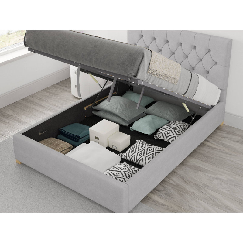 Samaira Upholstered Ottoman Storage Bed, Silver, Single (3'), Single (3')