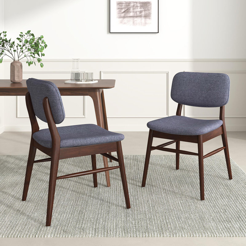 Ensemble de 2 chaises de salle à manger rembourrées Mid-Century avec structure en bois d'hévéa, Gris anthracite, Noyer