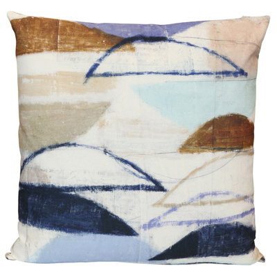 Wyatt Abstract Horizon Mark Abstract Pillow - Sand, Denim Blue & Soft White - 24" x 24"