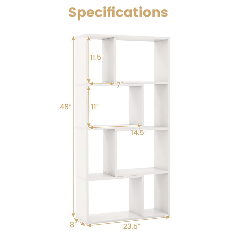 Wrought Studio? 48" Geometric Bookshelf Open-back Bookcase With 8 Cubes 2 Anti-toppling Devices, White