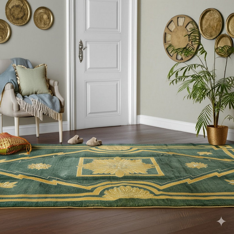 Green Hand-Knotted Wool Art Deco Diamond Geometric Modern Contemporary Carpet Rug, 8' x 10'