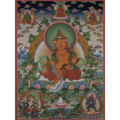 Panch Kubera Thangka Painting (Brocadeless) | Pure 24 Carat Gold With Acrylic Paint