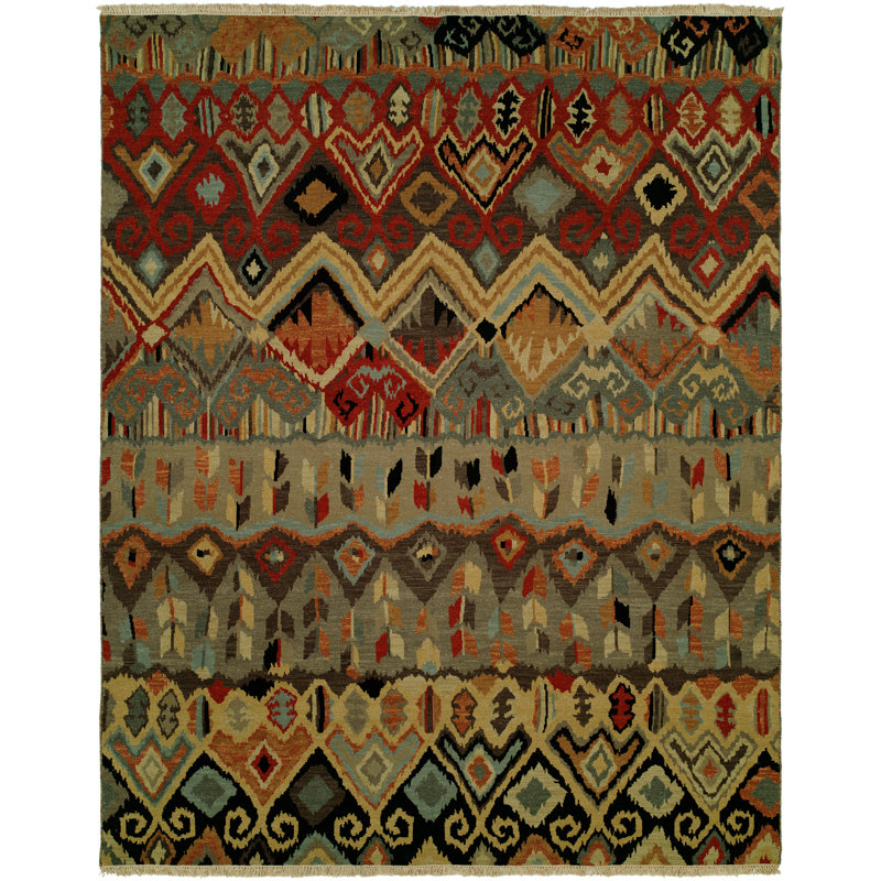Billye Wool Geometric Area Rug, Rectangle 9' x 12', Red/Gray