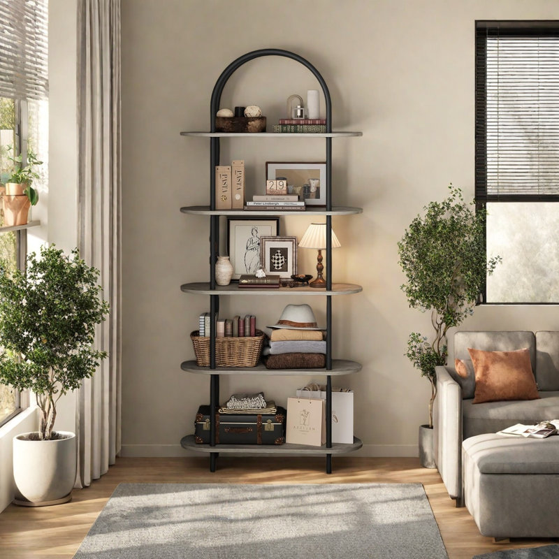 180.1cm H x 80cm W Metal Etagere Bookcase, Black/Grey