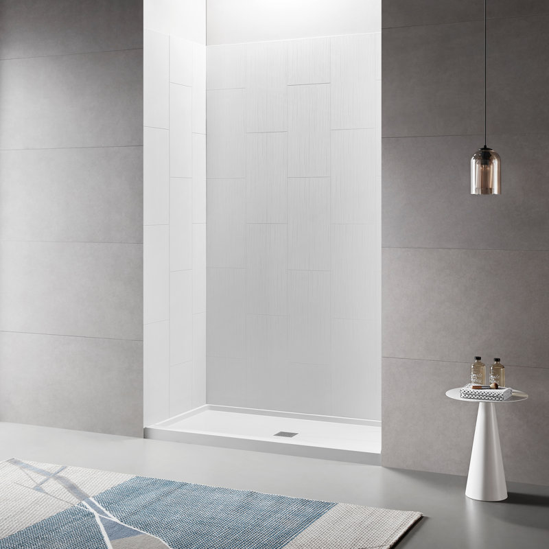 60" X 32" X 96" Shower Wall Kit Wood Texture Adaptable Alcove Shower Surround