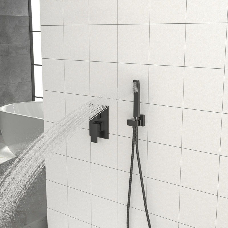 Pomme de douche carrée double de 10 po à fixation au plafond avec finition noire matte - protection contre les échaudures, douche à effet pluie et valve équilibrée facile à nettoyer, modèle de jet, réglage à 360 °