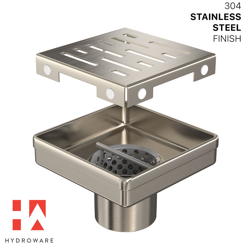 4" SQUARE GRID SHOWER DRAIN with Hair Strainer & Lifting Hook – Modern Stainless Steel Drain for Bathroom Showers