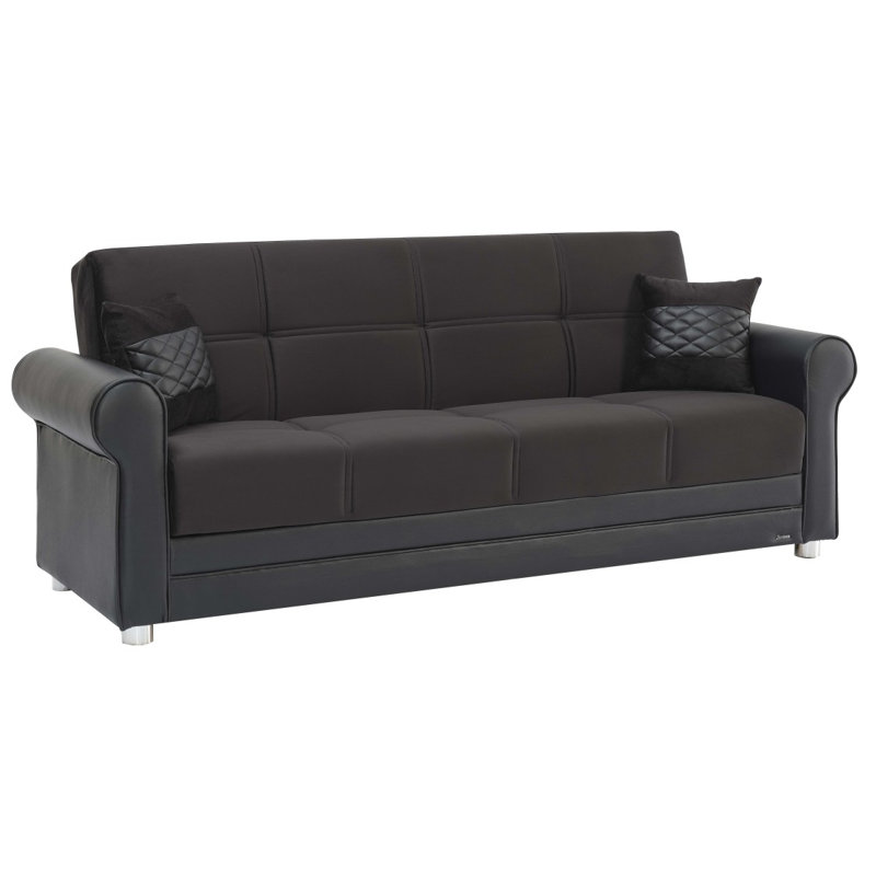 Sara Fabric Upholstered 3-in-1 Sleeper Sofa Bed with Storage, Black Polyester, 36.61"H x 87.79"W x 33.46"D