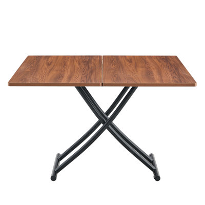 Lift Table, Walnut Textured Desktop, Black Metal Legs, Coffee Bar Table Multifunctional Adjustable Office,