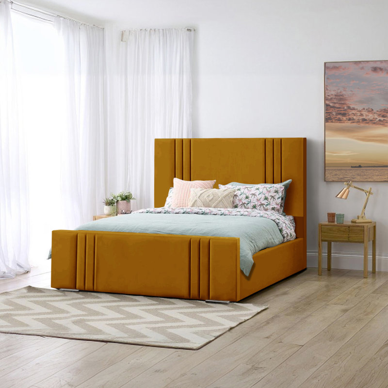 Adelpho Upholstered Bed, Double (4'6), Turmeric