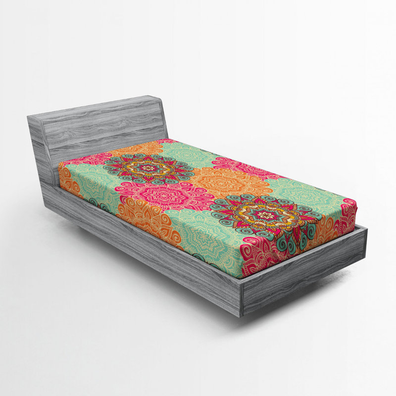 Mandala Microfiber Damask Fitted Sheet, Twin Fitted Sheet