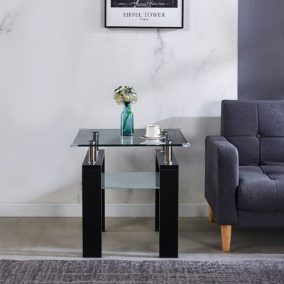 Table de bout en verre transparent, table de bout 24 po x 24 po x 24 po, design moderne pour la maison