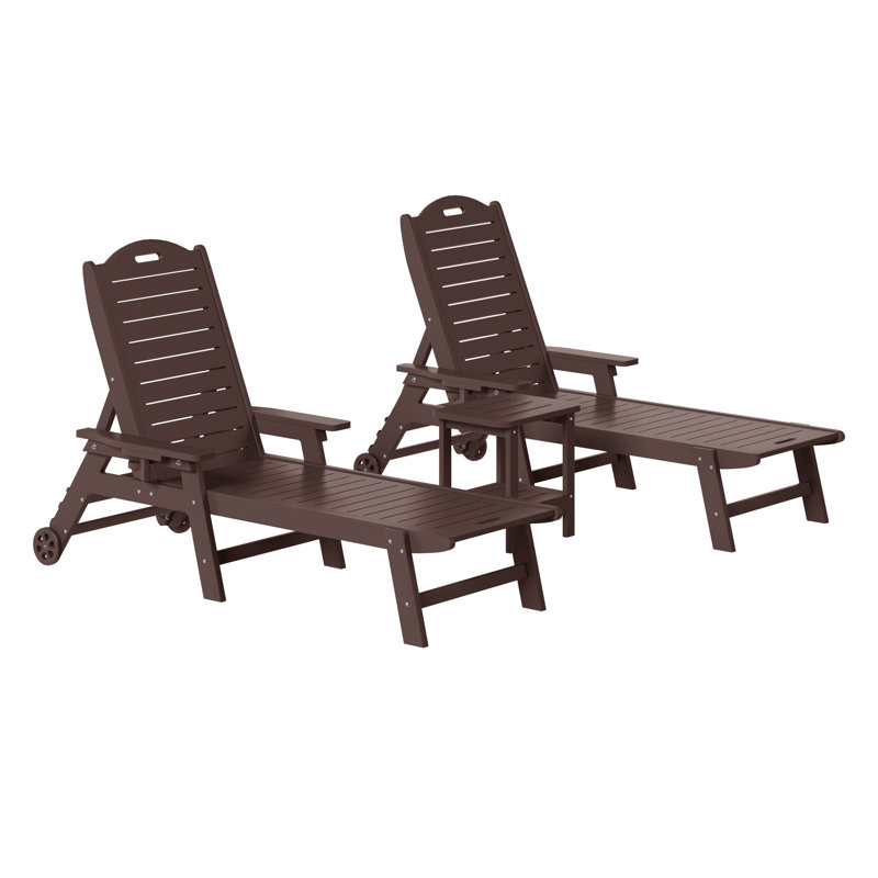 Ensemble de chaises longues inclinables en poly avec roulettes et porte-gobelets 3 pièces Brighton, Brun