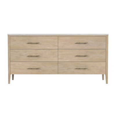 Isa 64 in. W Rectangular Marble Top 6 Drawer Dresser, Washed Black