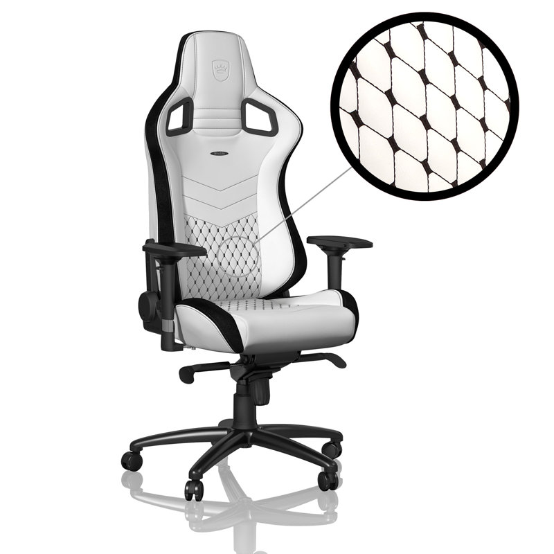 Noblechairs Adjustable Reclining Ergonomic Faux Leather Swiveling PC & Racing Game Chair in White/Black