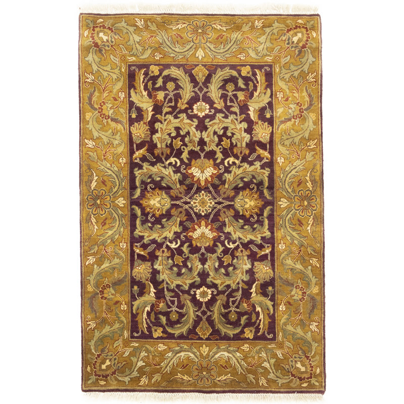 Tapis oriental mauve traditionnel fait à la main 4 x 6 Agra Jaipur