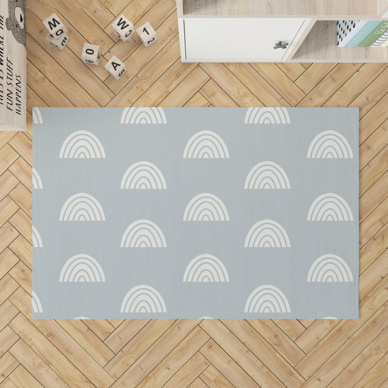 Bows Colorized Kids Play Mat, Rectangle 5' x 7', Slate Blue/Ivory