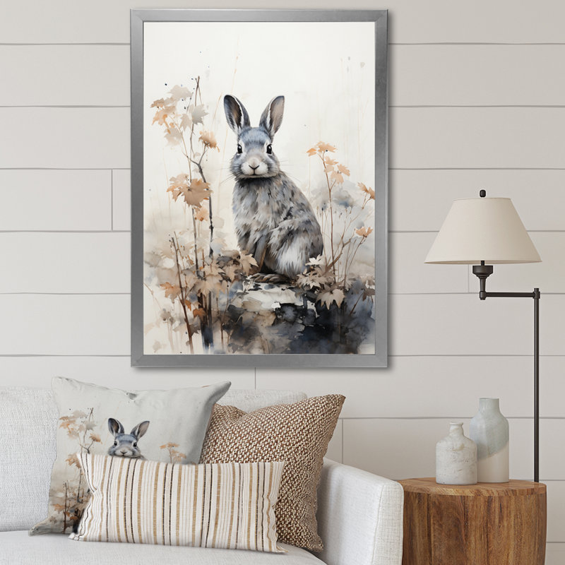 «Tomiris Asian Art Rabbit Sumi III», reproduction sur toile, H 40 po x l 30 po x P 1,5 po, Cadre photo argenté