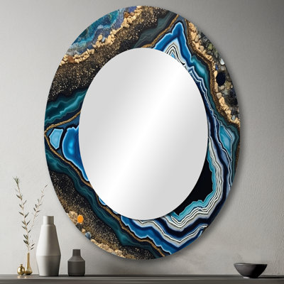 Teal Gold Geode Gems - miroir mural en pierre, miroir décoratif bleu sarcelle