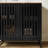 Modern Style Slatted Grille Striped Door Cabinet, MDF And Legs For Durable Storage Solution